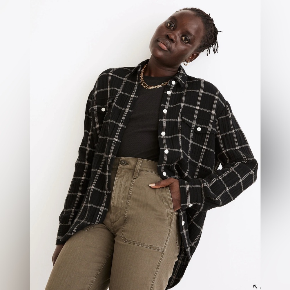 Madewell Lightspun Flap-Pocket Oversized Ex-Boyfriend Shirt in Windowpane